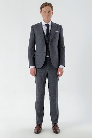 Morven Erkek Lacivert Poliviskon Trend Yelekli Ekoseli Slim Fit Sivri Yaka Takım Elbise 24mc001021200 Lacivert