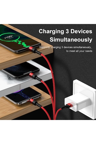 Kosona 1.2m Gümüş 3'lü Usb Şarj Kablosu - Lightning, Type-c Ve Micro Usb Uçları İle 3a Hızlı Şarj
