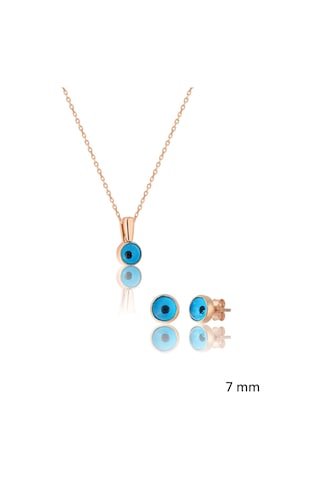 Zanaatsilver 925 Ayar Gümüş Rose Kaplama 8 Mm Nazar Boncuğu Set & Takım
