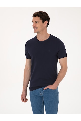 Lacivert Slim Fit Bisiklet Yaka Triko T-shirt