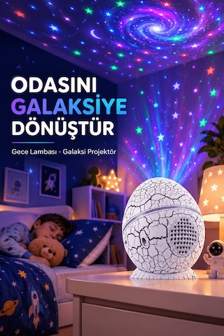 Shnstore Dinozor Yumurtası Galaksi Projektör Gece Lambası 4'ü 1 Arada Bluetooth Hoparlörlü Shntknd0720 Çok Renkli