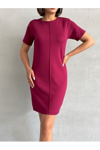 Kadın Bisiklet Yaka Soft Touch Elbise Bordo