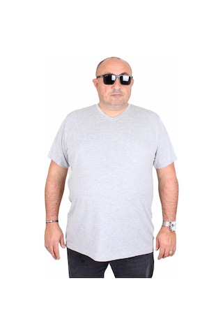 Moc Grande Mocgrande Erkek Büyük Beden Likralı Basic V Yaka Tişört 11170 Grı Melanj Gri Melanj