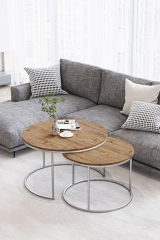 Paris Orta Sehpa 2'li Gümüş Metal - Atlantik Çam Tabla