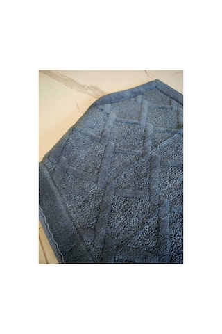 2'li Banyo Paspas Takımı %65 Pamuk Yüksek Emici Pamuklu Banyo Paspası 60x100 Cm + 50x60 Cm Lacivert