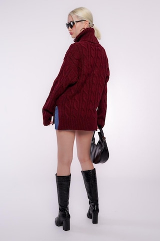 Madmext Bordo Boğazlı Triko Kazak Mg2376 Bordo