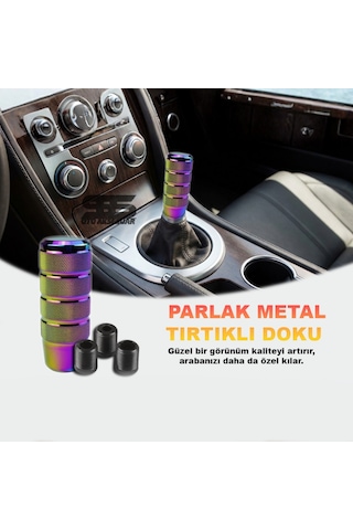 Metal Vites Topuzu Tırtıklı Parlak Yanıklı Hologram Alüminyum Çelik Alaşım Universal Manuel Vites Hologram