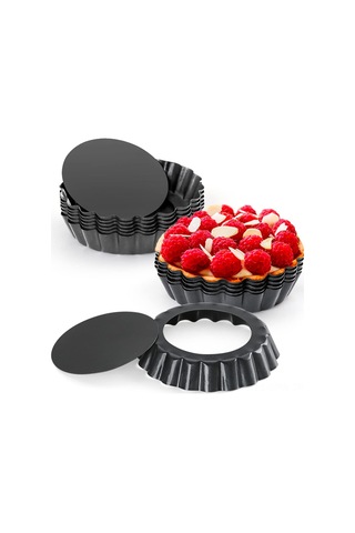 Maiyame 12 Adet Siyah 4 İnç Karbon Çelik Pasta Kalıbı, Anti Yapışkan Tabaka, Çıkarılabilir Taban, Ev Fırınlama Tart Ve Pasta Kalıbı Seti Siyah