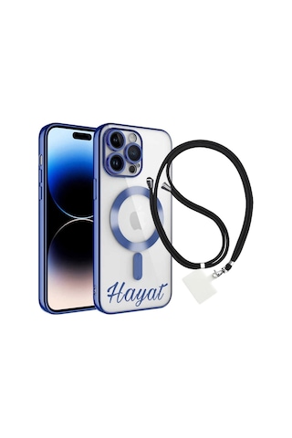 Apple Apple iPhone Uyumlu 12 Pro Max Kılıf Kamera Korumalı Magsafe Wireless Şarj Isimli+boyun Askı Ip Dark Blue