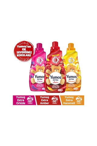 Yumoş Extra Canlı Renkler Amber + Hanımeli + Orkide Çamaşır Yumuşatıcısı 3 x 1440 ML