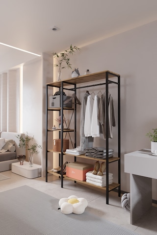 Via Portmanto Modern Metal Gövdeli Raflı Askılı Açık Portmanto Atlantik Çam