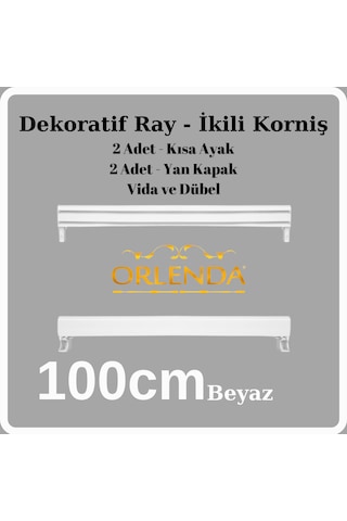 Beyaz Dekoratif Ray - İkili Korniş - İki Kanallı Alüminyum Ray