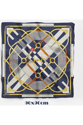 Royal Harness Desen 90x90cm Eşarp/fular Lacivert