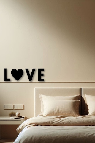 Love Yazılı Aşk Temalı 4'lü Duvar Dekoru Ahşap Tablo