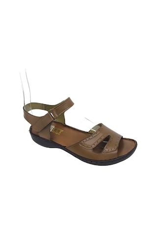 Zerhan 321 Kadın Hakiki Deri Cırtlı Yumuşak Taban Comfort Sandalet Taba