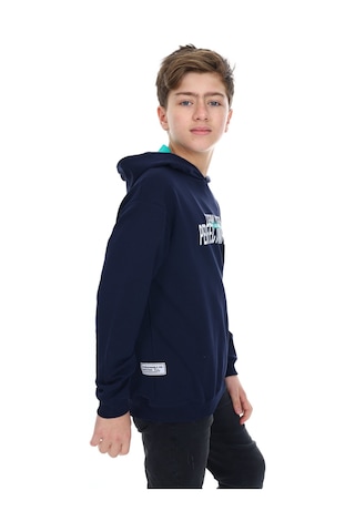 Toontoy Kids Toontoy Erkek Çocuk Oversize Kapüşonlu Hafif Düşük Omuz Baskılı Sweatshirt - 2 İplik Lacivert