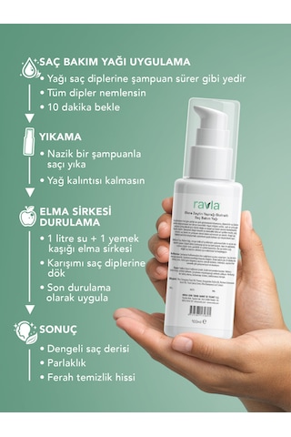 2'li Ürün - Ravla Elora Zeytin Yaprağı Ekstratlı Saç Bakım Yağı 100ml / Ravla Elma Sirkesi 250ml