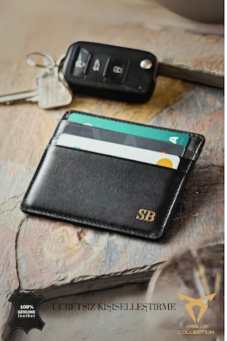 Orijinal Hakiki Deri Süper Ince Model Unisex Kartlık Kartvizitlik Portföy Otomatik Kartlık Hediyeli Siyah