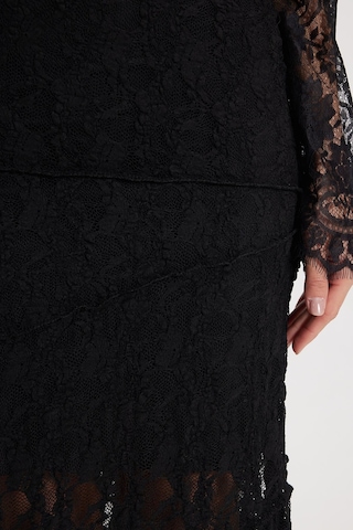 Tudors Kadın Slim Fit Dar Kesim Lastikli Yüksek Bel Dantelli Siyah Etek -50498