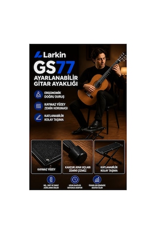 Larkin Gs77 Katlanabilir Ayarlanabilir Gitar Ayaklığı Ayak Sehpası Foot Rest