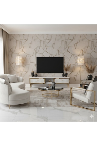 Tsa1503bg - Tunatv150 Tv Stand, Tv Sehpası Beyaz-gold 150cm Beyaz-gold