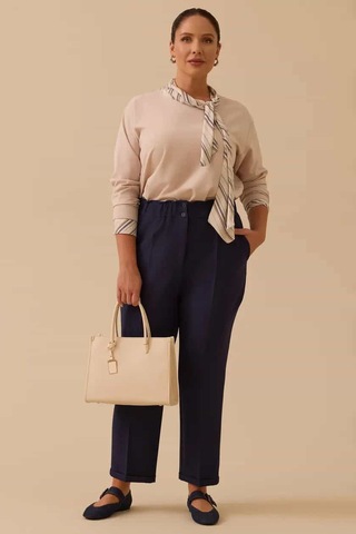 Kadın Büyük Beden Elastik Bel Bilek Boy Pantolon - Lacivert 4358890