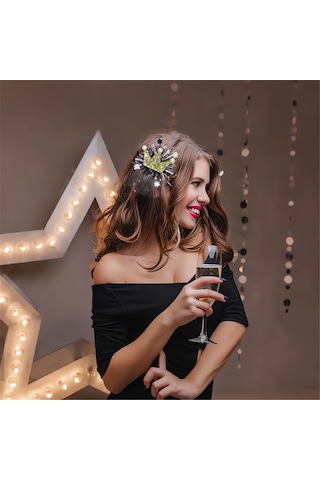 Dofolink Yılbaşı Noel Parti Fotoğraf Jokei, Siyah Altın 4 Büyük Bardak Desenli Parlak Saç Klipsi, Yetişkin Çocuk Uyumlu, Hediye Paketi Eşyası Çok Renkli