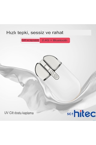 Schitec M203 Çift Modlu Taşınabilir Optik Kablosuz 2.4ghz Ve Bluetooth Bağlantılı Süper Sessiz Mouse Beyaz 5g
