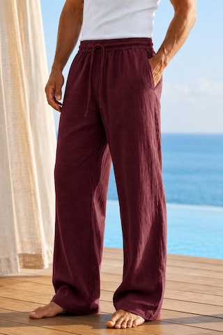 Tarz Cool Erkek Müslin Keten Karışımlı Rahat Kalıp Beli Lastikli Bağcıklı Yazlık Pantolon Bordo