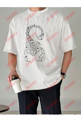 Flood Of Style Unisex Akrep Baskılı Tshirt Beyaz