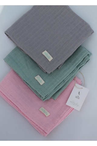 3'lü Organik Pamuk Müslin Örtü Seti Kız Bebek Model 4 Pembe - Gri - Nil 3 Adet 75x85 CM Pembe Gri Nil