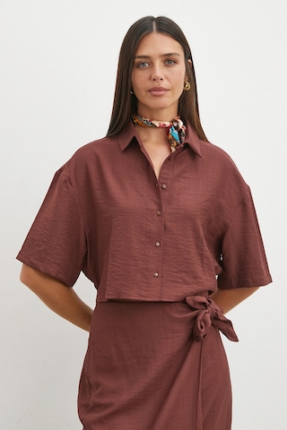 Uterpe Mocha Tie Dye Cropped Shirt Kahverengi
