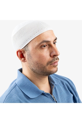 Soft Örgü Zirkon Namaz Takkesi Beyaz