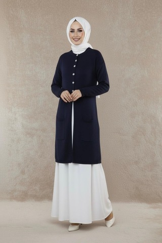 Yeni Sezon Dizboy Kadın Ceket -sakal İplik, Yaka Düğmeli, İki Cepli, Günlük, Şık Kombinler İçin Lacivert