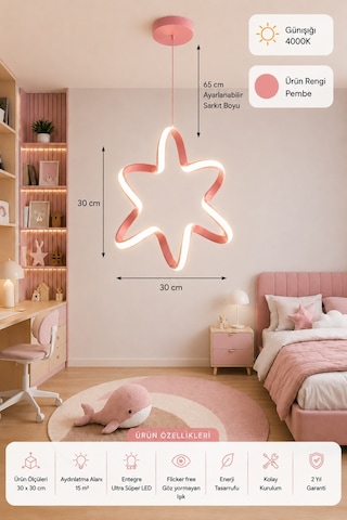 Yalven Led Sarkıt Avize Çocuk Odası Günışığı Pembe