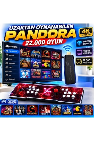 ScHitec 4KHD 3D Gamebox Arcade Pandora 21.000 Oyunlu Uzaktan Oynanabilir TV Konsolu