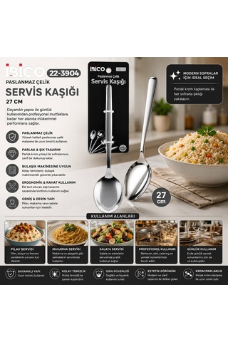 İbico İ22-446 27cm Krom Metal Servis Kaşık - 12'li Paket Diğer