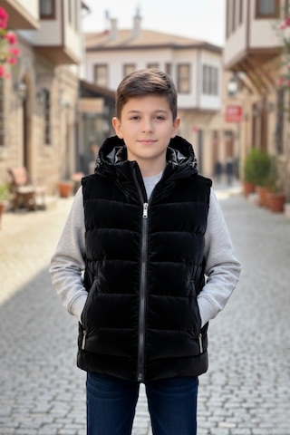 Pina Kids Erkek Çocuk Kapüşonlu Şişme Yelek Siyah