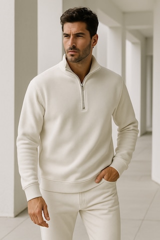 Rich Erkek Ekru Yarım Fermuarlı Sweatshirt Ekru