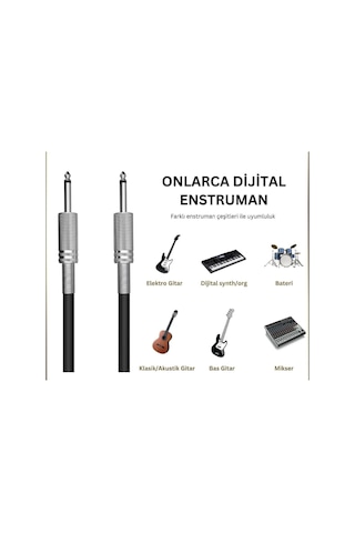 Gitar Jack Kablosu 10m/32,8ft - Elektro Akustik Bas Bağlama Keman Kemençe Amfi&mixer Uyumlu Jack Kablosu
