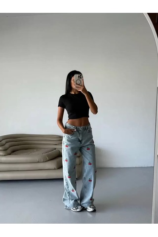 Paradise Cherry Cool Wide Leg Jean Çok Renkli