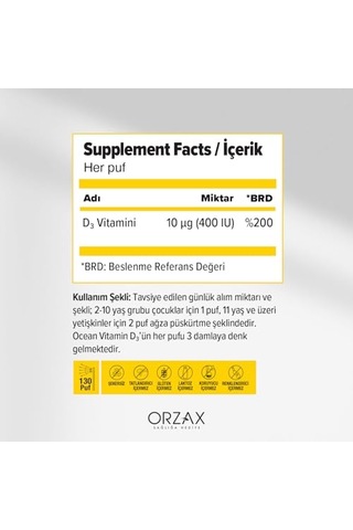 Vitamin D3 Takviyesi, 400 Iu, 20 Ml Oral Sprey