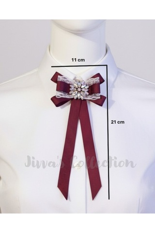 Bordo Rengi Kadın Fiyonk Broş. Parlayan Rhinestone Detaylı Fiyonk Broş .boyun Kravat Çok Renkli