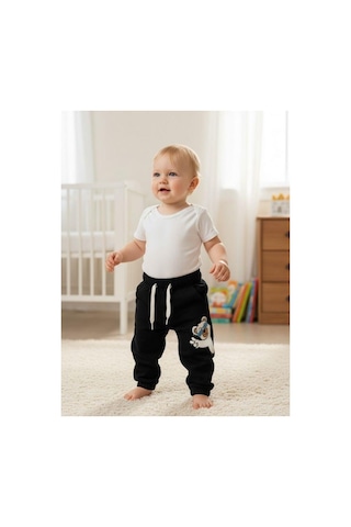 Zekids Bebek Ayıcık Desenli Eşofman Alt-16391 Siyah