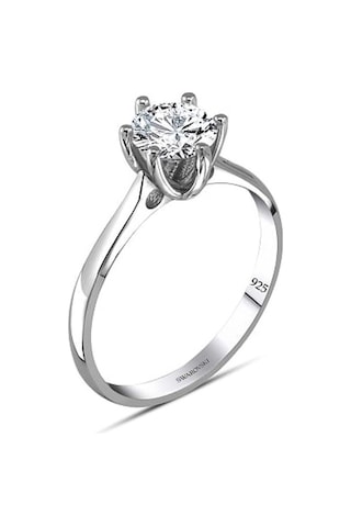 925 Ayar Swarovski Zirconia Taşlı Tektaş Sade Model Kadın Yüzük Gümüş