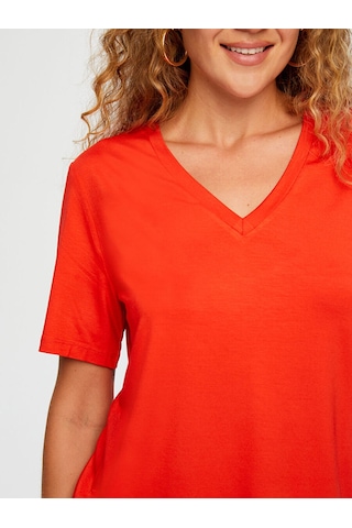 V Yaka Kısa Kol T-shirt W26tsh008 Bw26tsh00841 Kırmızı