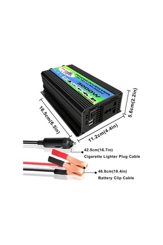 Wondernest Tang I Nesil 12v - 110v 3000w Çift Usb'li Akıllı Araç İnvertörü Siyah