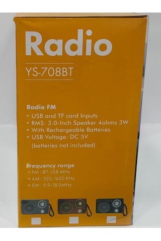 Radio YS-708BT FM/AM/ SW/USB/TF/AUX/3 Radyo