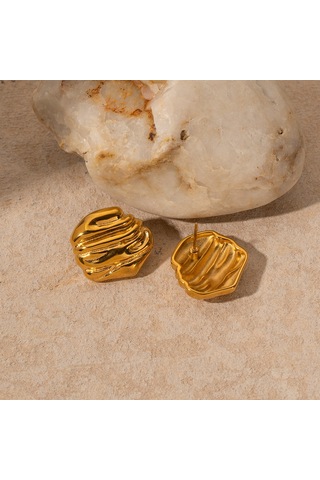 İns İnternet Ünlü Şık Takı Titanyum Çelik Çekiç Deseni 18 Ayar Altın Paslanmaz Çelik Kaya Dokusu Küpeler Şık Küpeler Diğer