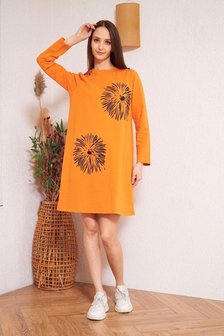 Darlin Moda Turuncu Baskılı Düğme Detaylı Tunik DM60346 Turuncu